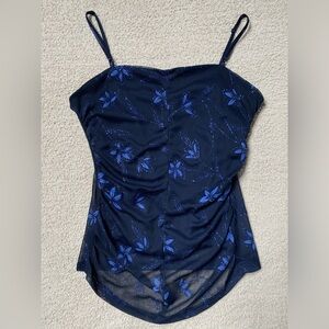 Women’s Y2K 00s Charlotte Russe Navy Blue Sparkle Flower cami blouse